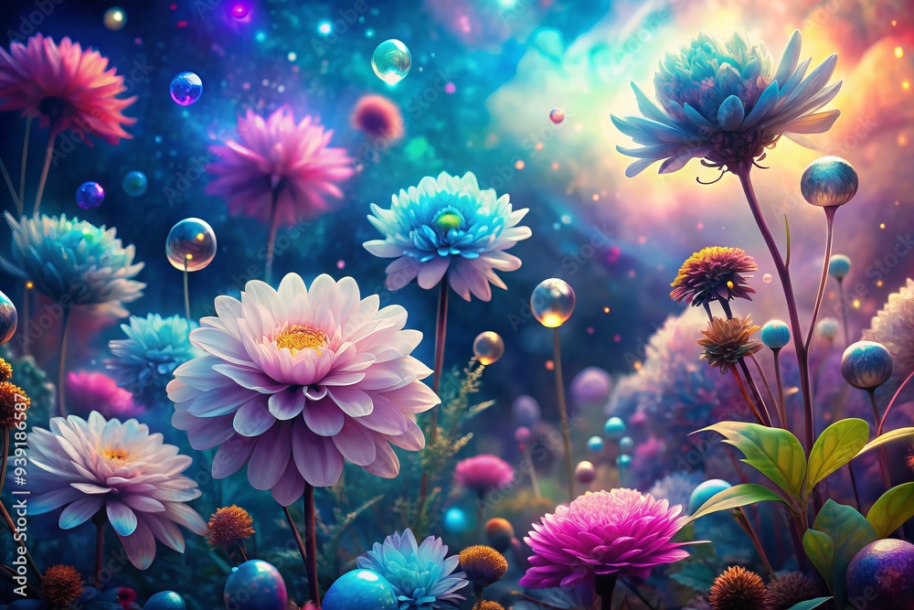 Celestial Bloom: Dreamy, iridescent, cosmic colors, ethereal flowers, surreal garden Celestial Bloom: Dreamy, iridescent, cosmic colors, ethereal flowers, surreal garden