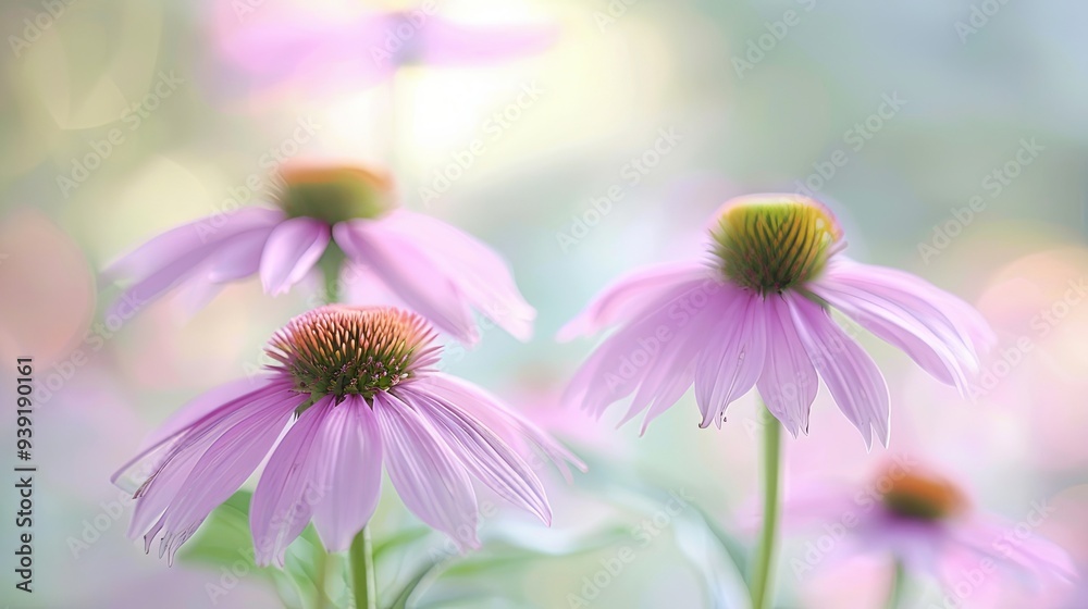 Soft, pastel pink coneflowers with a light, dreamy background. Soft, pastel pink coneflowers with a light, dreamy background.