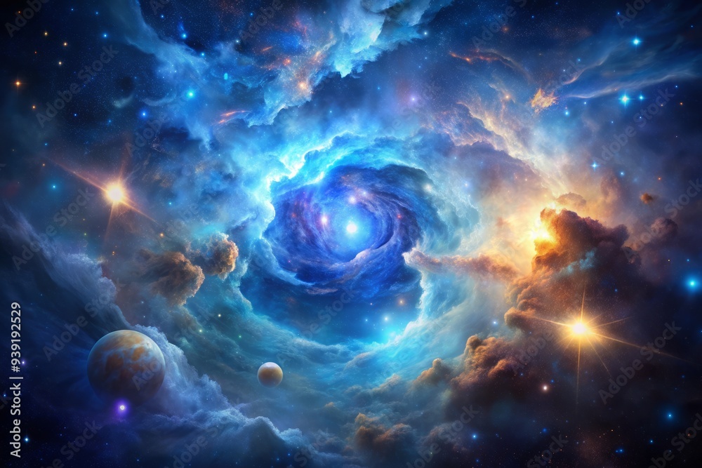 Fototapeta premium Cosmic Nebula Nights: Deep blues, cosmic, otherworldly, celestial, ethereal