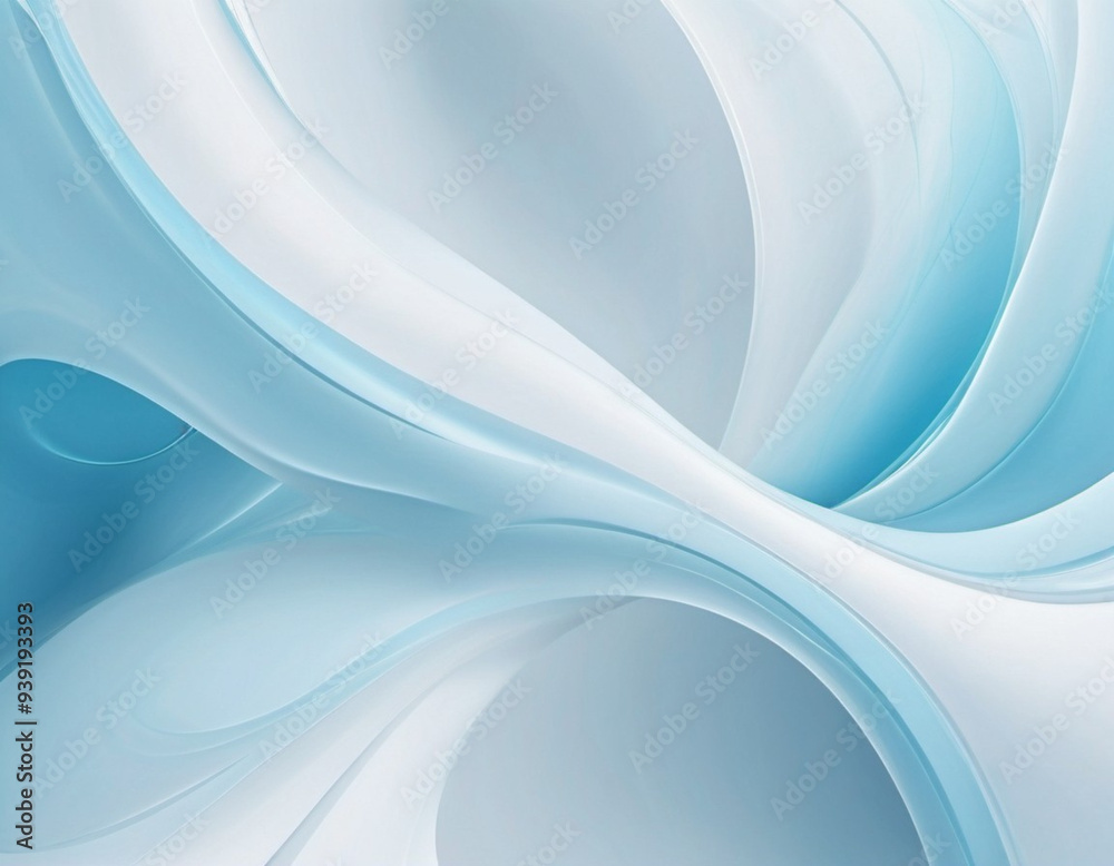 Fototapeta premium Abstract pastel background with a swirling, wavy design in shades of blue and white. Background is soft ethereal, subtle gradient and light sparkles. Beautiful gradient. Smooth lines. Light blue