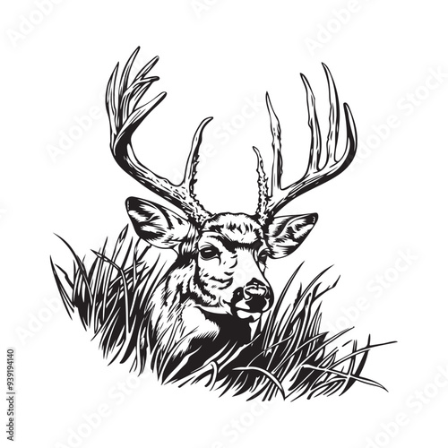  Deer Hide Stock illustration Vector. Deer Hiding Grass vector image isolated on white background