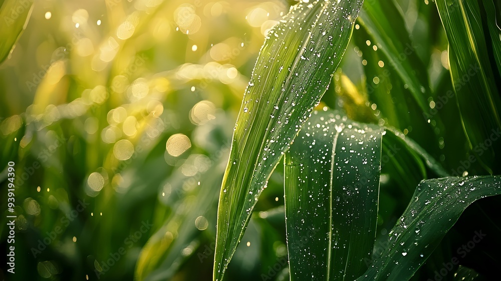Dewy Corn Crop in Morning Field with Freshly Harvested Leaves and Husks Dewy Corn Crop in Morning Field with Freshly Harvested Leaves and Husks
