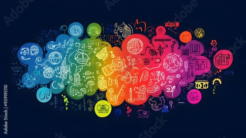 Colorful Cloud of Diverse Languages and Symbols Representing Multicultural Communication photo