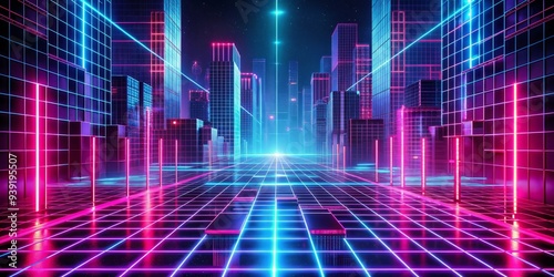 Cyberpunk Urban Grid: Neon pink and blue grids, futuristic technology, edgy and enigmatic atmosphere