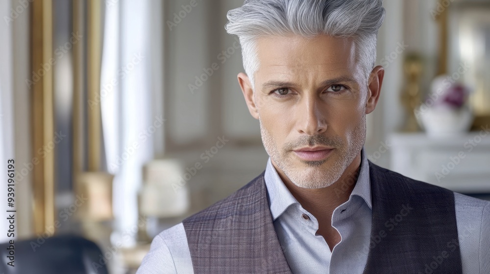 Sophisticated Mature Man with Silver Hair in Elegant Interior Sophisticated Mature Man with Silver Hair in Elegant Interior