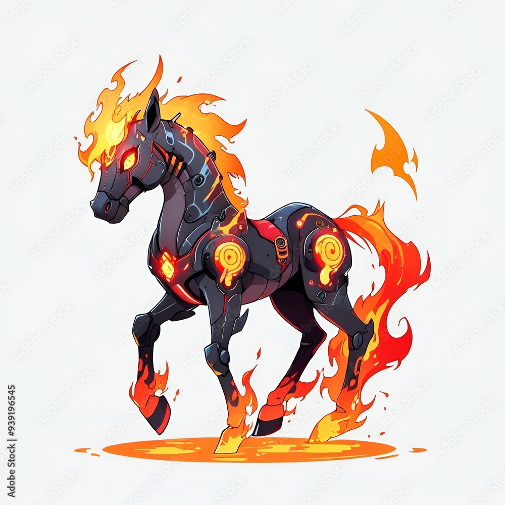 Fototapeta premium Fiery Mechanical Horse Illustration