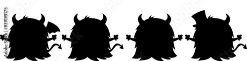 Set of halloween silhouettes black icon and character. Vector illustration on the theme of Halloween Isolated on white background.