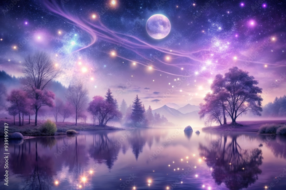 Naklejka premium Ethereal Connections: Dreamy, otherworldly, mystical, soft purple, imaginative