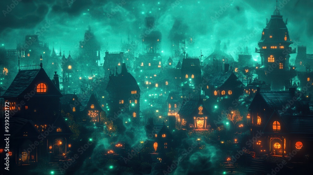 Mystical Village at Night Mystical Village at Night