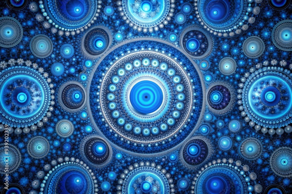 Fractal Convergence: Blue circles within circles form a complex and mesmerizing fractal pattern. Fractal Convergence: Blue circles within circles form a complex and mesmerizing fractal pattern.