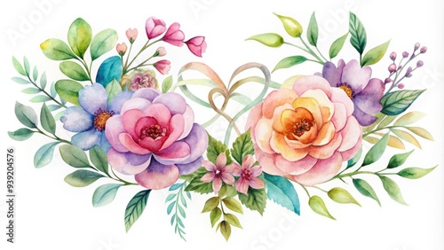 Soft, blended watercolor hues depict intertwined flowers and leaves, symbolizing the gentle, yet unbreakable bonds of love and connection in a romantic relationship.