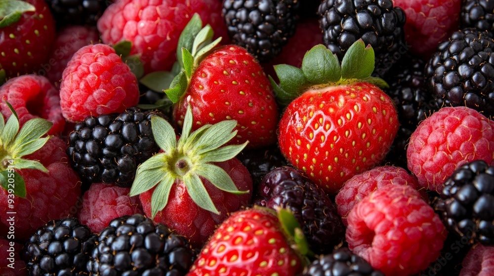 Assortment of fresh strawberries, raspberries, and blackberries. Perfect image for healthy eating, summer snacks, and natural foods. Assortment of fresh strawberries, raspberries, and blackberries. Perfect image for healthy eating, summer snacks, and natural foods.