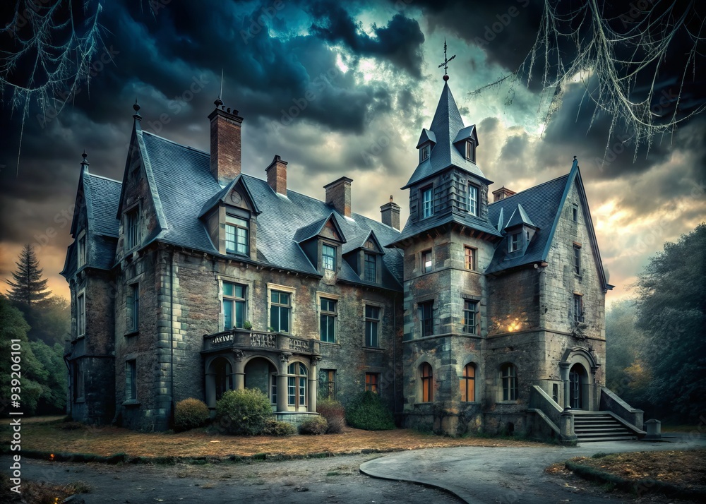 Haunted Chateau: Black, Stone, Decayed, Cobwebs, Ominous Haunted Chateau: Black, Stone, Decayed, Cobwebs, Ominous