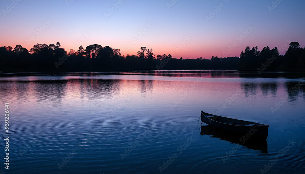 Obraz premium Quiet Lake at Dusk PC Wallpaper - Tranquil Evening Scene