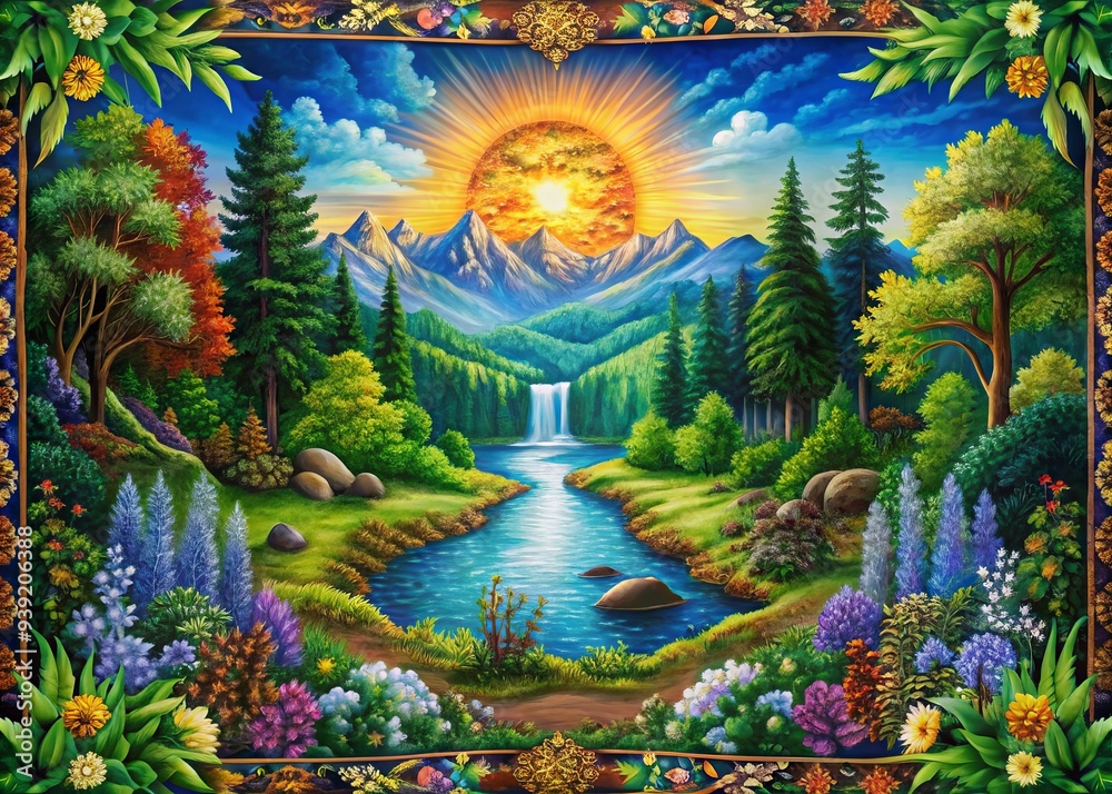 Fototapeta premium Holistic Wellness Tapestry: Nature's touch, vibrant, earthy, calming, soothing, serene