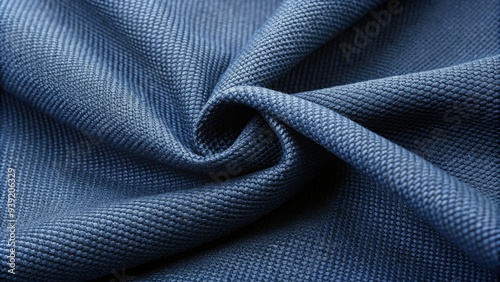 Softly textured navy blue cotton fabric with subtle weave pattern and slight sheen, perfect for upholstery, sewing, or fashion design projects.