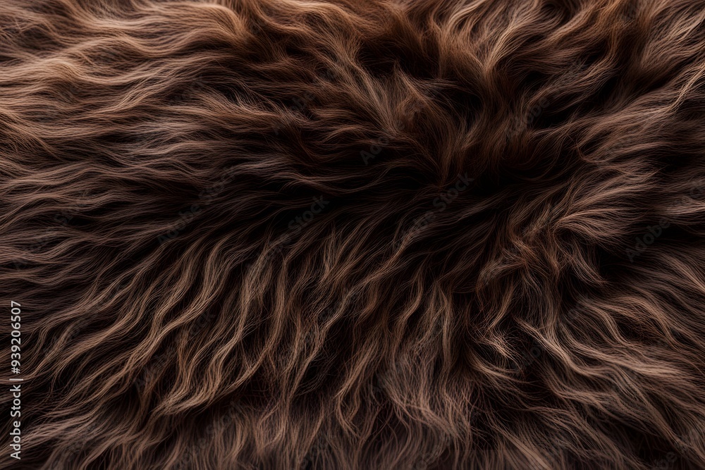 Fototapeta premium A close up of bear fur with deep brown tones and subtle highlights, AI Generated