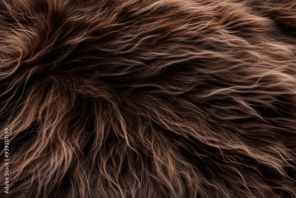 Naklejka premium A close up of bear fur with deep brown tones and subtle highlights, AI Generated