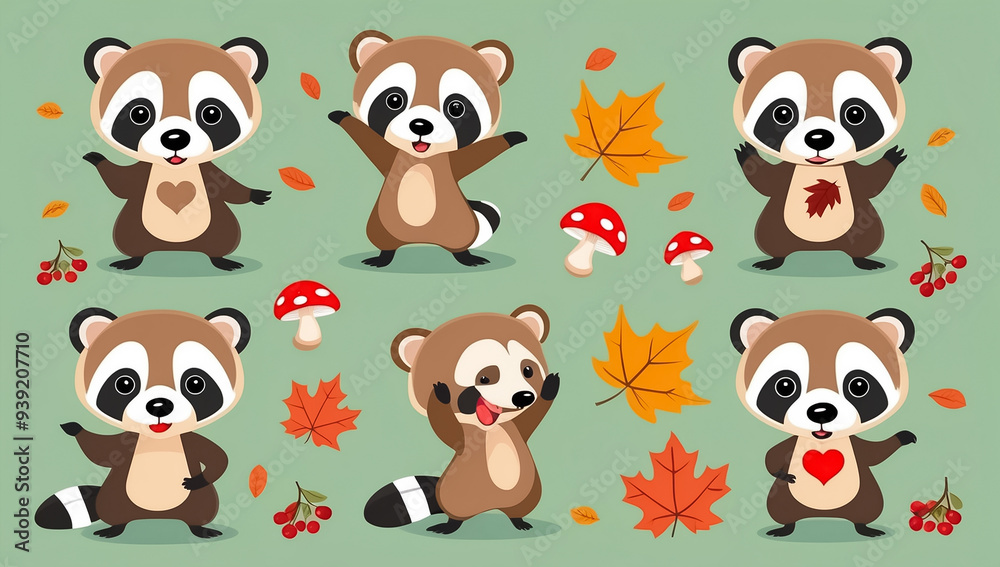 Naklejka premium sticker set, different cute funny badgers