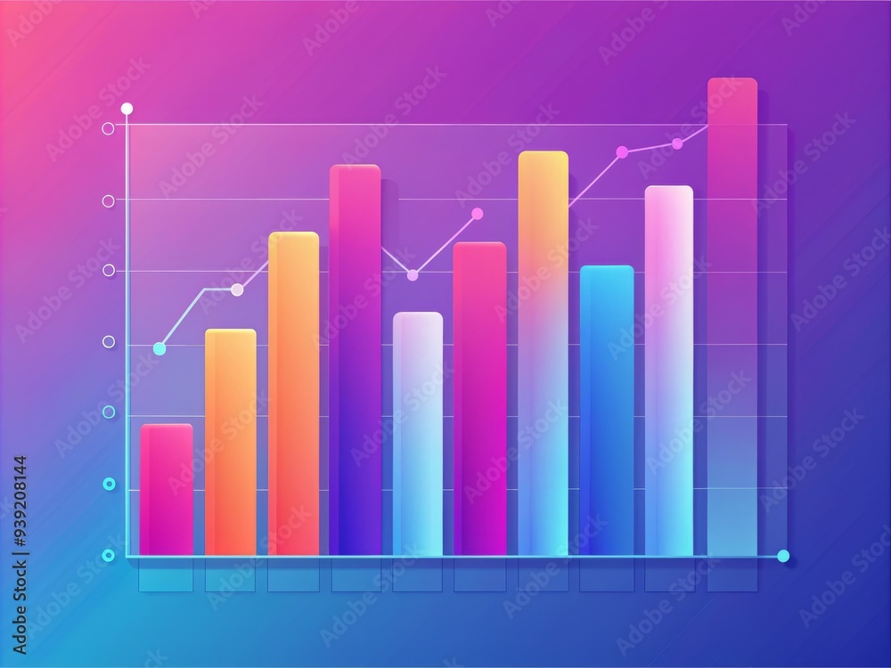 Infographic with Gradient Bar Graph: Smooth transitions, dynamic colors, abstract shapes