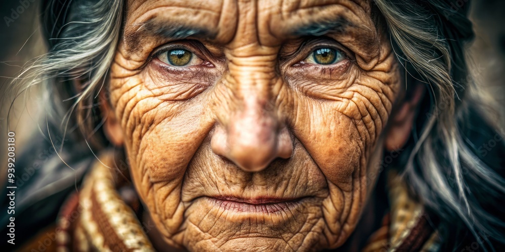 Intense Reflection: Close-up of an older woman's face, deeply etched by time and wisdom, revealing her emotional journey. Intense Reflection: Close-up of an older woman's face, deeply etched by time and wisdom, revealing her emotional journey.