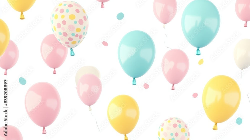 A festive pattern of colorful balloons in pastel shades, perfect for celebrations.