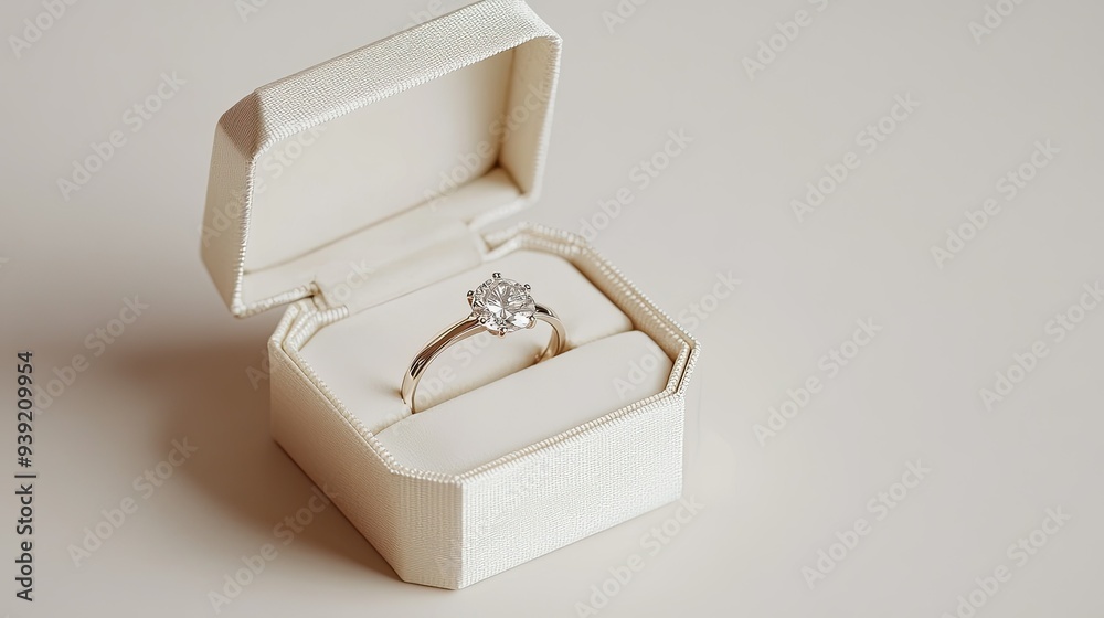 Diamond ring in jewelry gift box floated on white background Diamond ring in jewelry gift box floated on white background