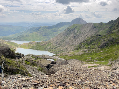 Walking down Miners Track, Yr Wyddfa (Snowdon) highest mountain in Wales, Gwynedd, Wales photo