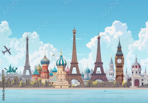 World Famous Landmarks Skyline Illustration