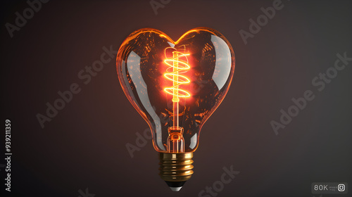 heart shaped light bulb on black background giving love idea, Heart-Shaped Light Bulb on Black Background, Love-Themed Heart Bulb on Dark Backdrop

