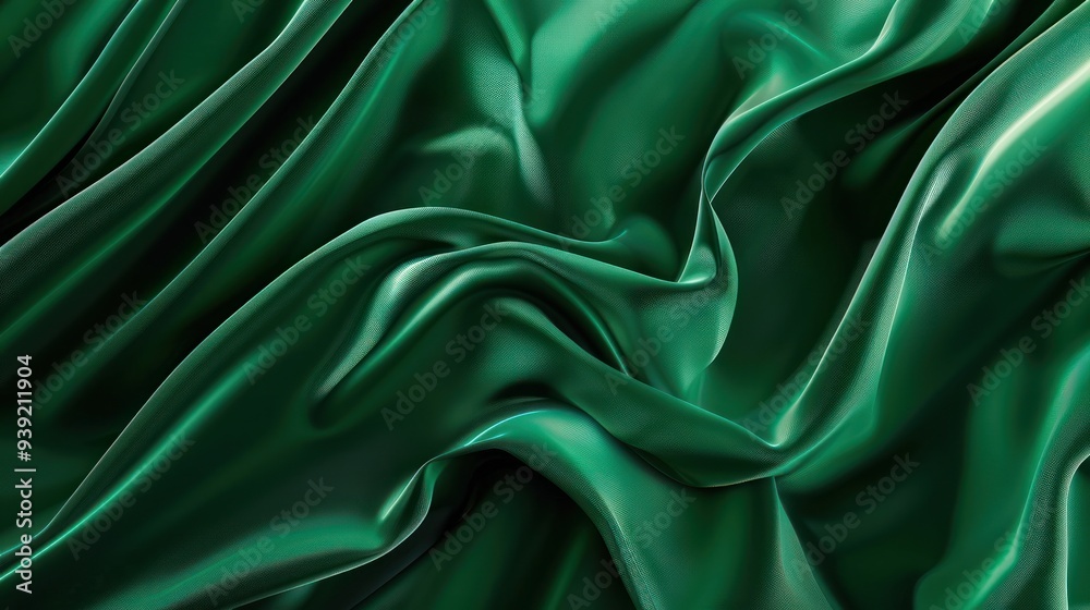 Emerald Green Silk Fabric Draped in a Luxurious and Elegant Flow Emerald Green Silk Fabric Draped in a Luxurious and Elegant Flow