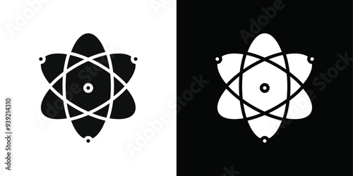 Atom scientific icon Black line art vector logo set
