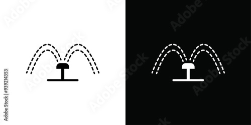 Automatic irrigation sprinklers icon Black line art vector logo set