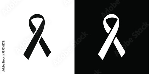 Awareness ribbon icon Black line art vector logo set