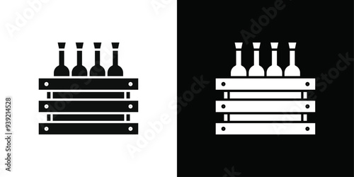 beer bottles in basket icon Black line art vector logo set