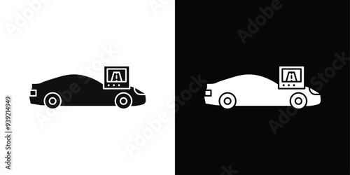 Car with touchscreen display icon Black line art vector logo set