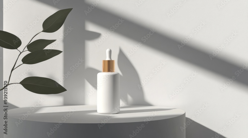 Minimalist Beauty Product Mockup with Sunlight and Green Leaf Minimalist Beauty Product Mockup with Sunlight and Green Leaf