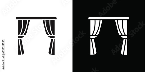 curtains icon Black line art vector logo set