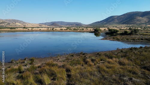 African Lake At Rustenburg In North West South Africa. African Animals Landscape. Pilanesberg National Park. Rustenburg At North West South Africa. Big Five Animals. Wildlife Safari.