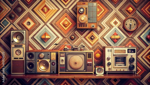 Nostalgic Vintage Tech - Warm, faded filters, retro electronics, geometric patterns. photo