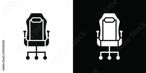 Gaming armchair icon Black line art vector logo set