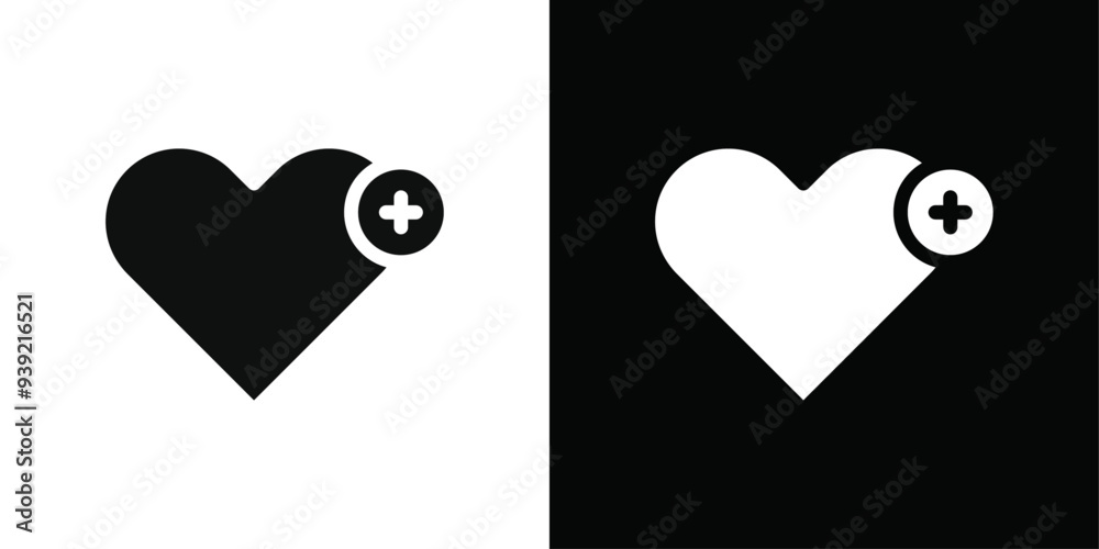 Heart plus icon Black line art vector logo set Heart plus icon Black line art vector logo set