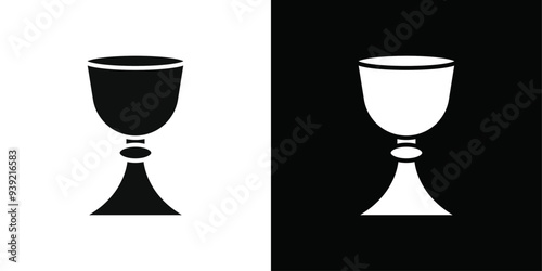 Holy chalice icon Black line art vector logo set