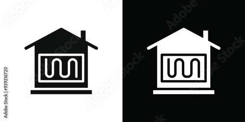 House heating icon Black line art vector logo set