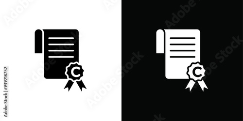 Intellectual property and copyright icon Black line art vector logo set