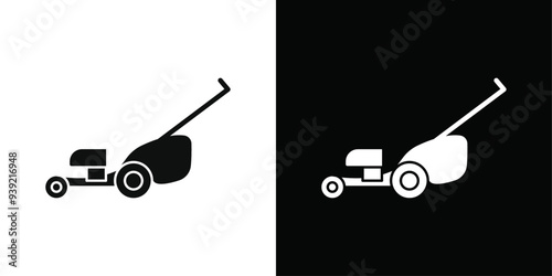 Lawn mower icon Black line art vector logo set
