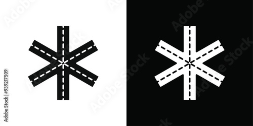Multi level junction icon Black line art vector logo set