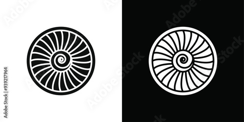 Plane turbine icon Black line art vector logo set