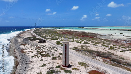 Bonaire Lighthouse At Kralendijk In Bonaire Netherlands Antilles. Beach Landscape. Caribbean Island. Kralendijk At Bonaire Netherlands Antilles. Seascape Outdoor. Nature Tourism. photo