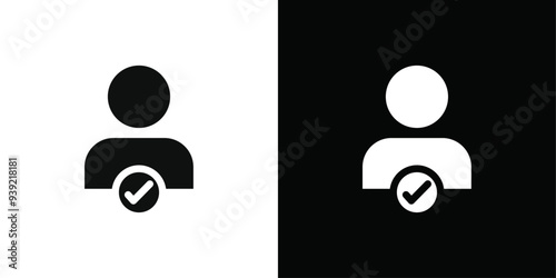 Profile check icon Black line art vector logo set